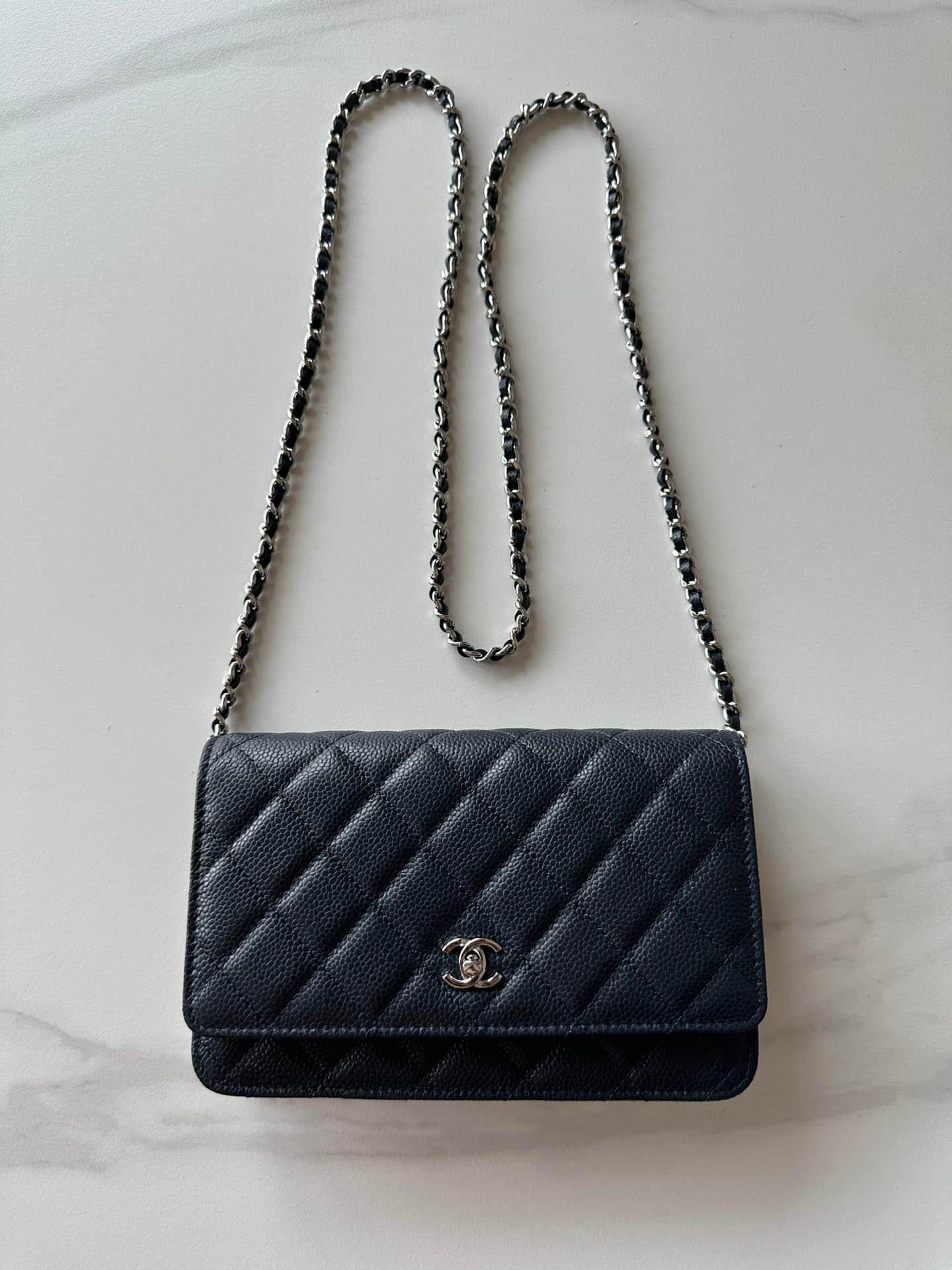 Chanel Classic Wallet on Chain Grained Shiny Calfskin & Silver-Tone Metal AP4241 Black High
