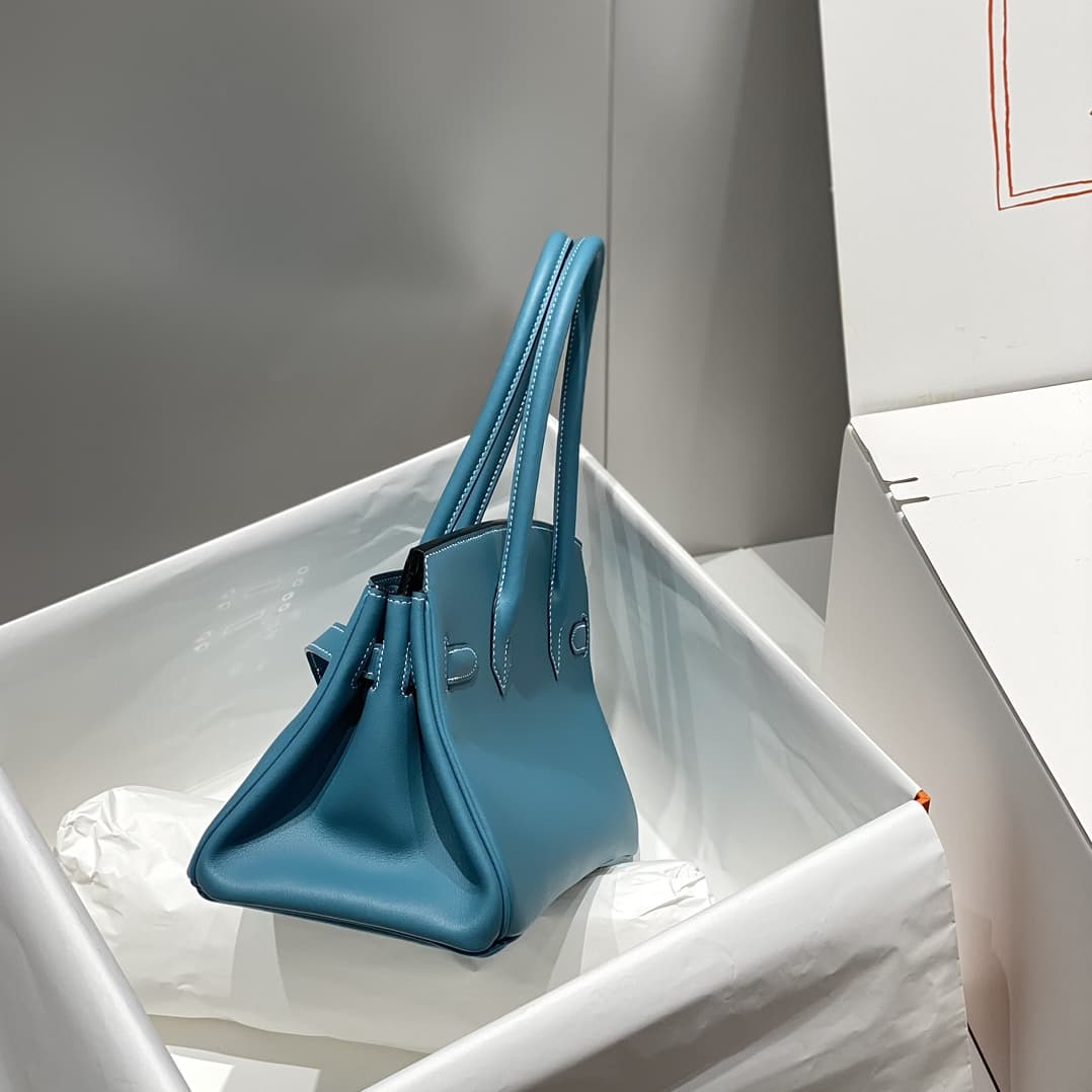 Hermes Shoulder Birkin 29 Swift leather Denim Fonce & Silver Metal WAX High