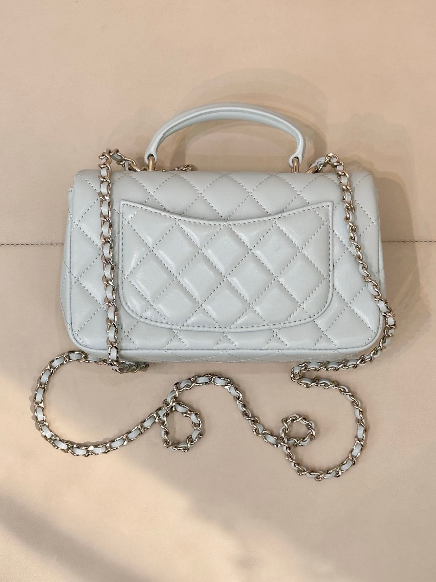 Chanel Mini Classic Handbag Lambskin Strass & Gold-Tone Metal AS2431 light blue TOP