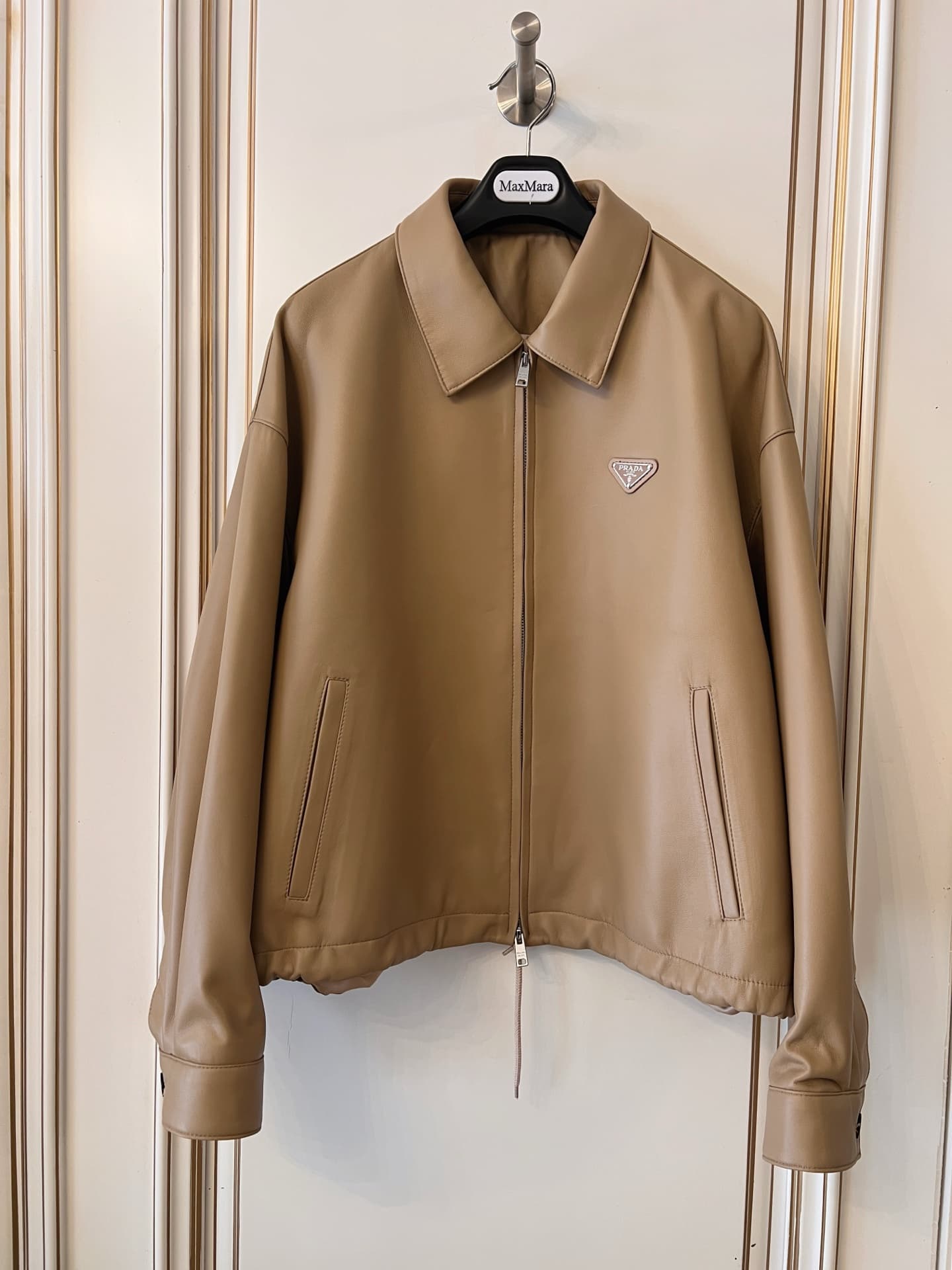 Prada Sand Beige Nappa Leather Blouson Jacket
