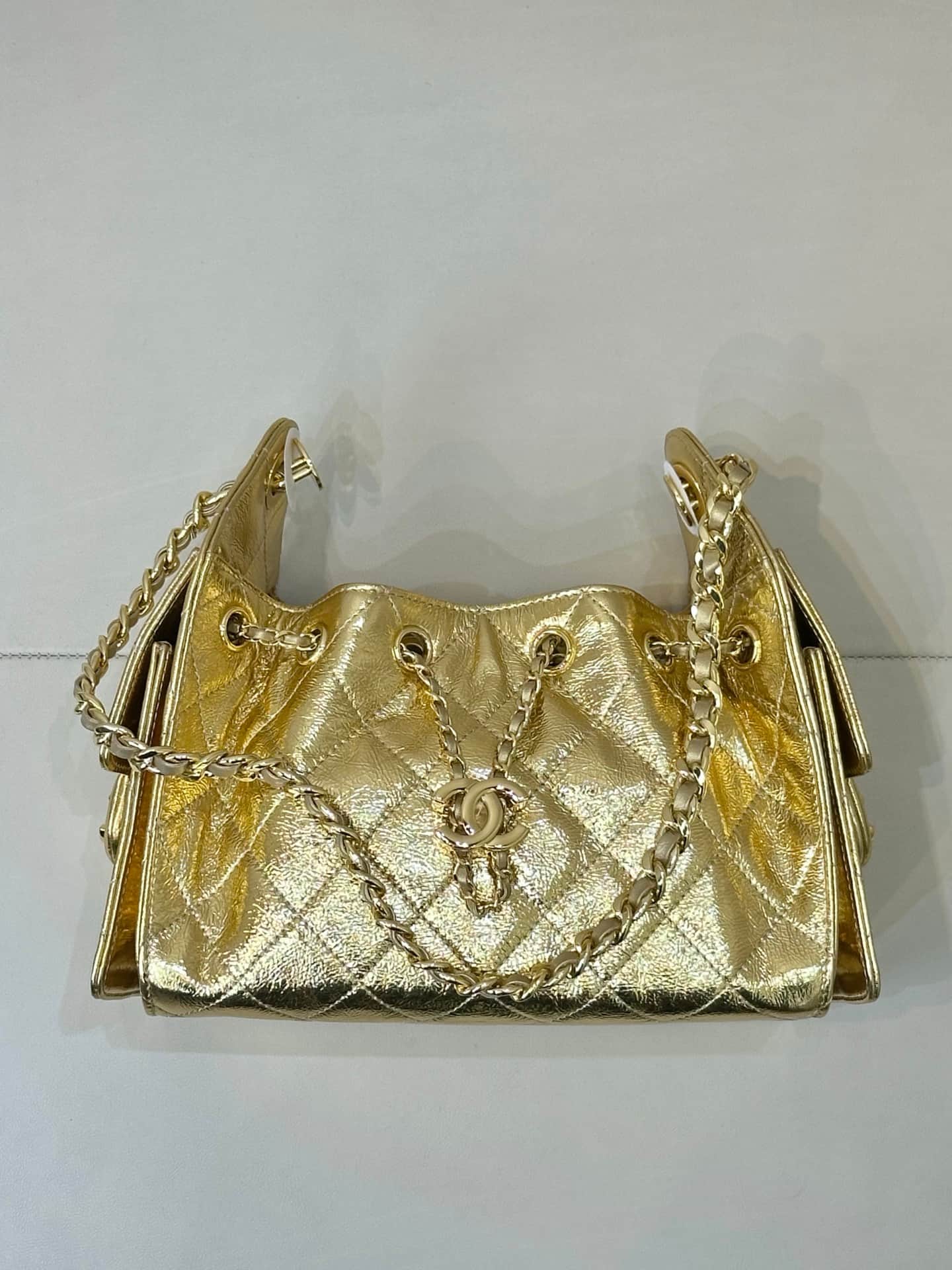 Chanel 25 Mini Hobo handbag AS5631 Metallic Calfskin & Gold-Tone Metal Gold TOP