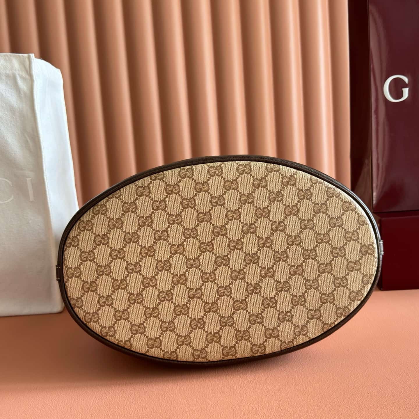 Gucci Venice large bucket bag Sand and dark brown GG coated canvas 875238 High