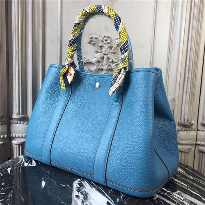 Hermes Garden Party 30/36 Bag Calfskin In Denim Blue High