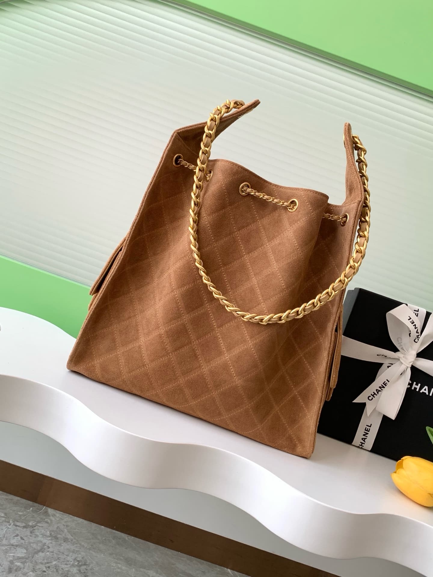 Chanel 25 Medium Hobo Medium handbag AS5311 Suede & Gold-tone Metal Brown High