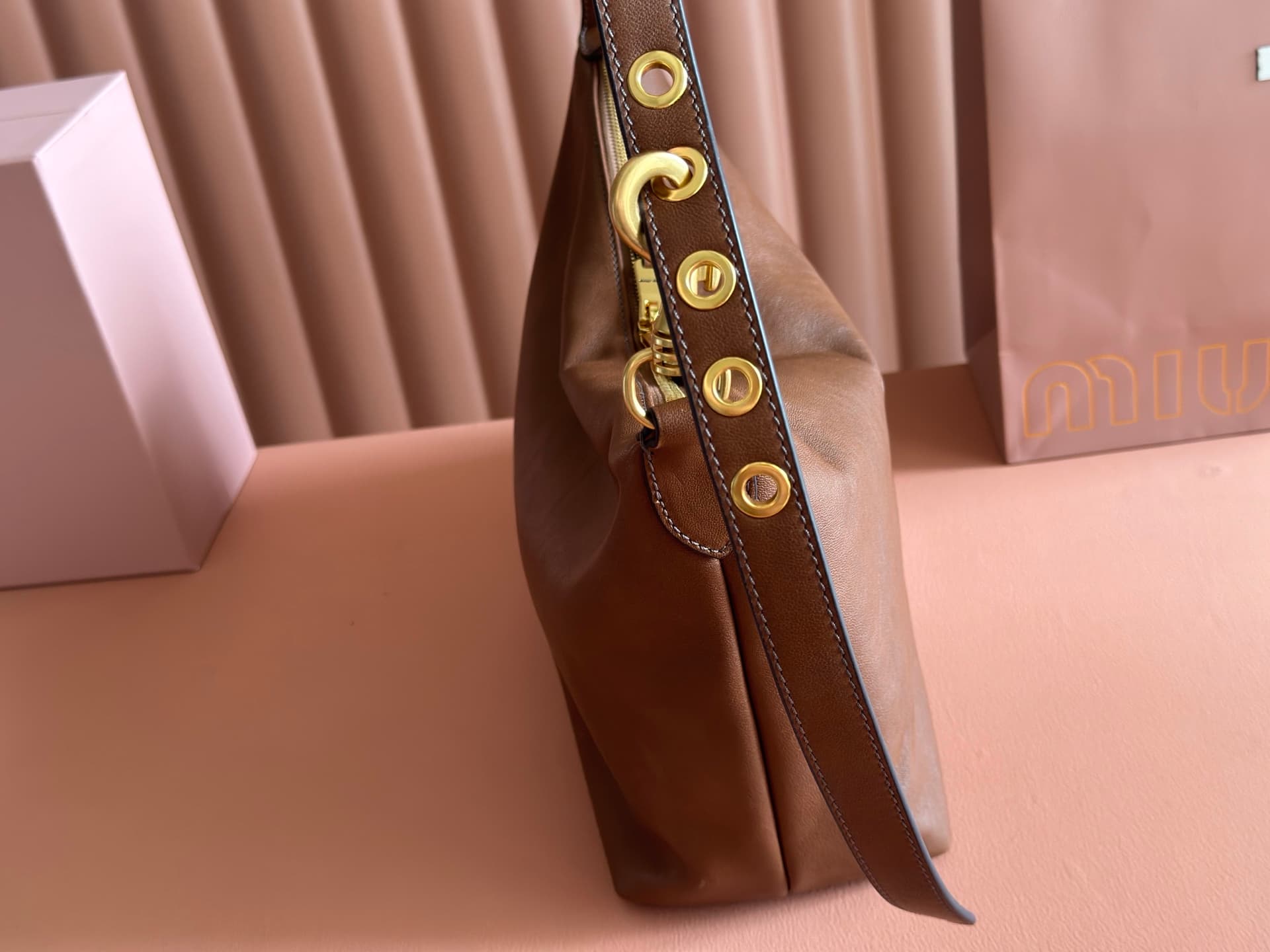 Miu Miu Spirit nappa leather bag Brown 5BC217 High