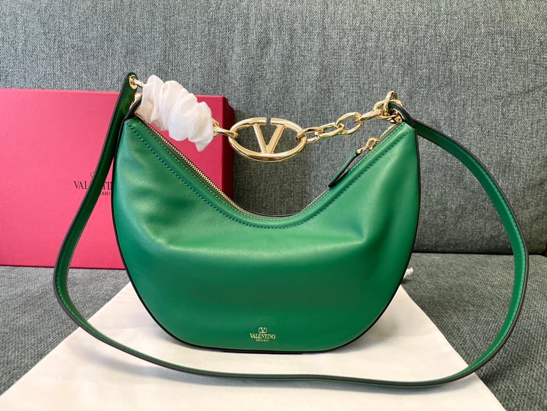 Valentino Garavani VLogo Moon small hobo bag in Green smooth calfskin High