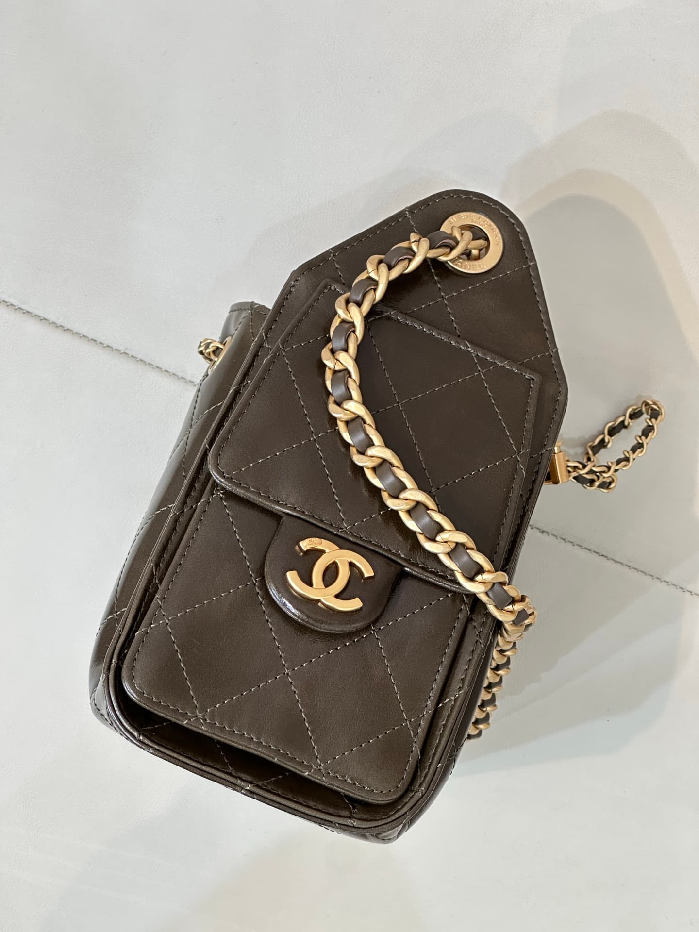 CHANEL 25 Mini Handbag AS5631 Shiny Calfskin & Gold-tone Metal Dark Brown TOP