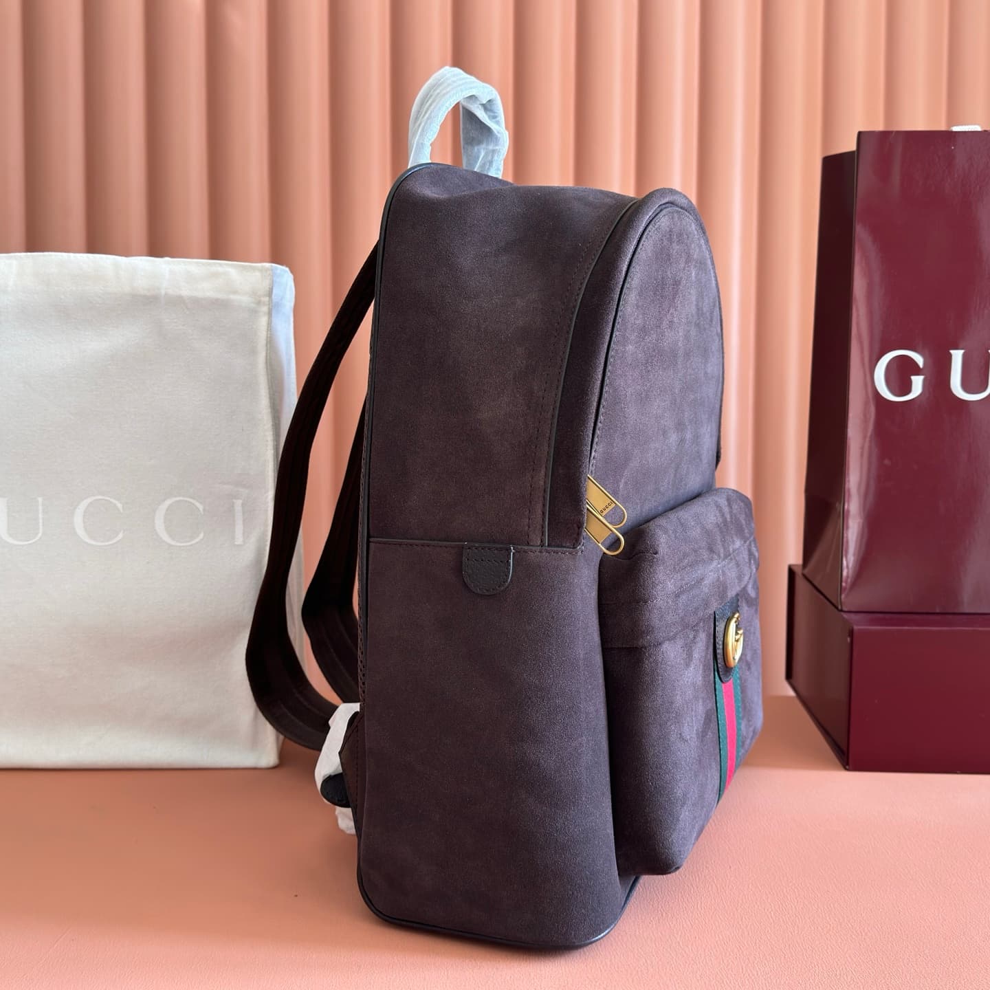 Gucci Ophidia Medium Backpack Dark Brown Lightweight Soft Suede 834466 High