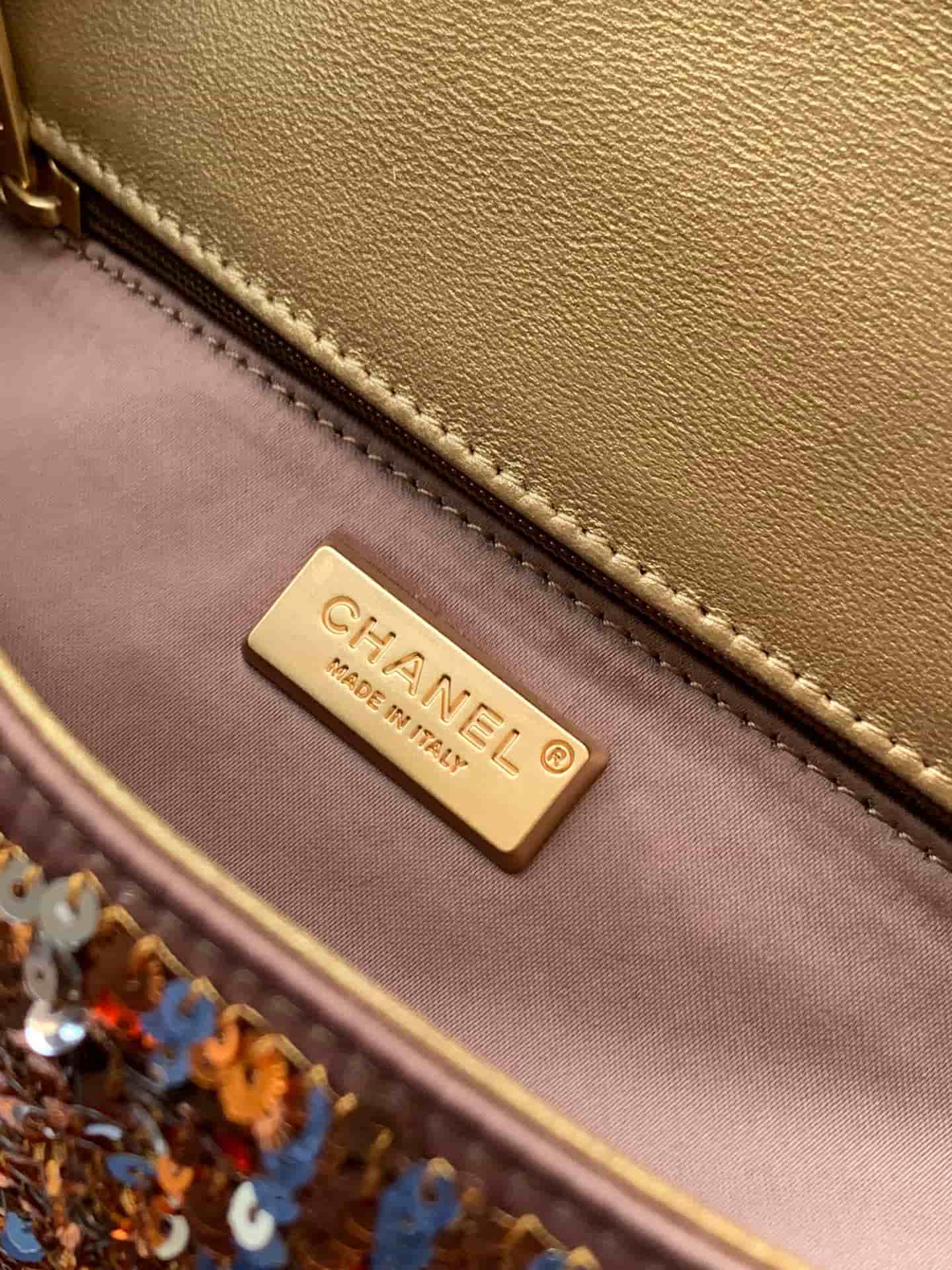Chanel Classic Mini Flap Bag Sequins Embroidery & Gold-Tone Metal Gold 6171 A