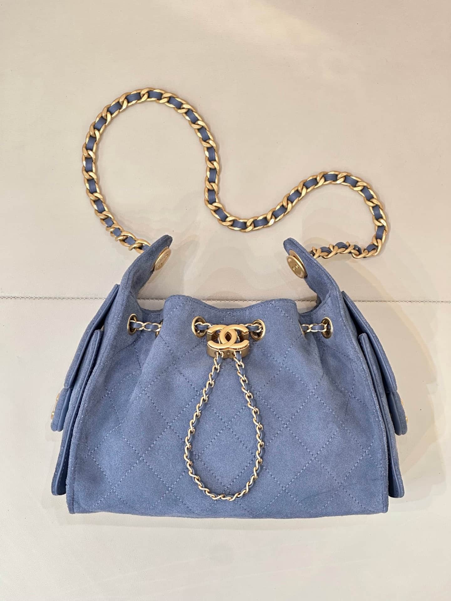 CHANEL 25 Mini Handbag AS5631 Suede &Gold-tone Metal Drak Blue TOP