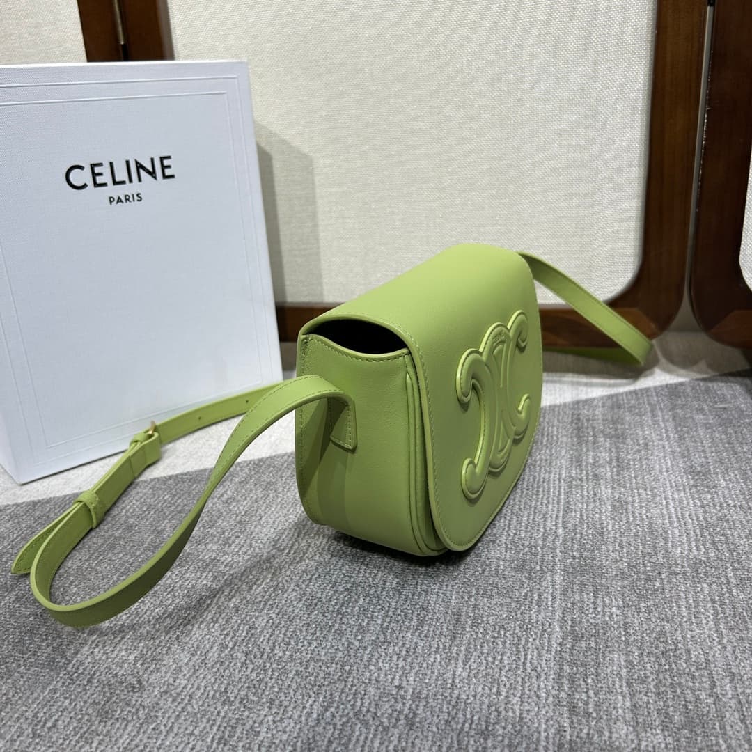 CELINE Folco Cuir Triomphe Shoulder Bag in Green Calfskin Leather High
