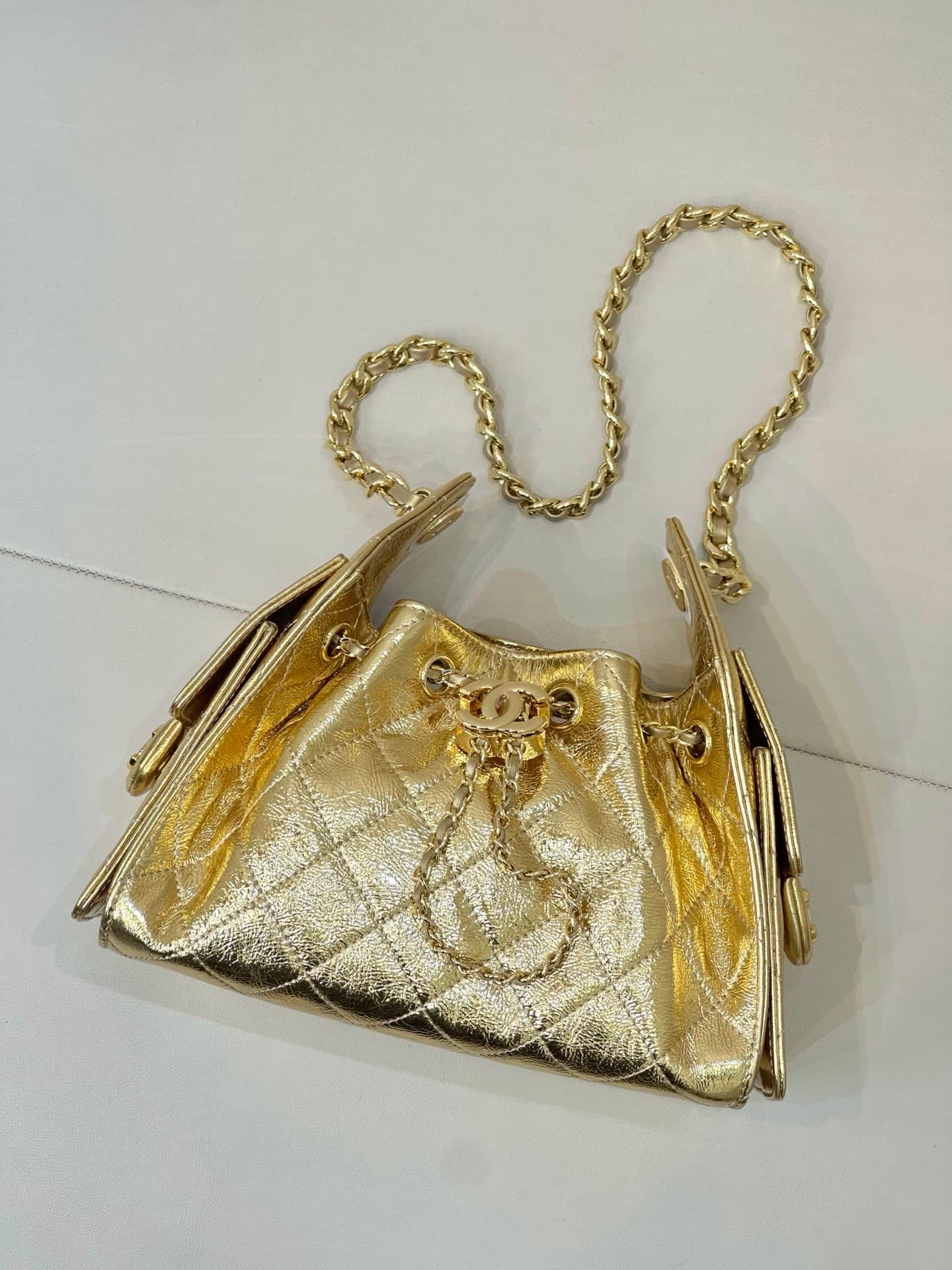 Chanel 25 Mini Hobo handbag AS5631 Metallic Calfskin & Gold-Tone Metal Gold TOP