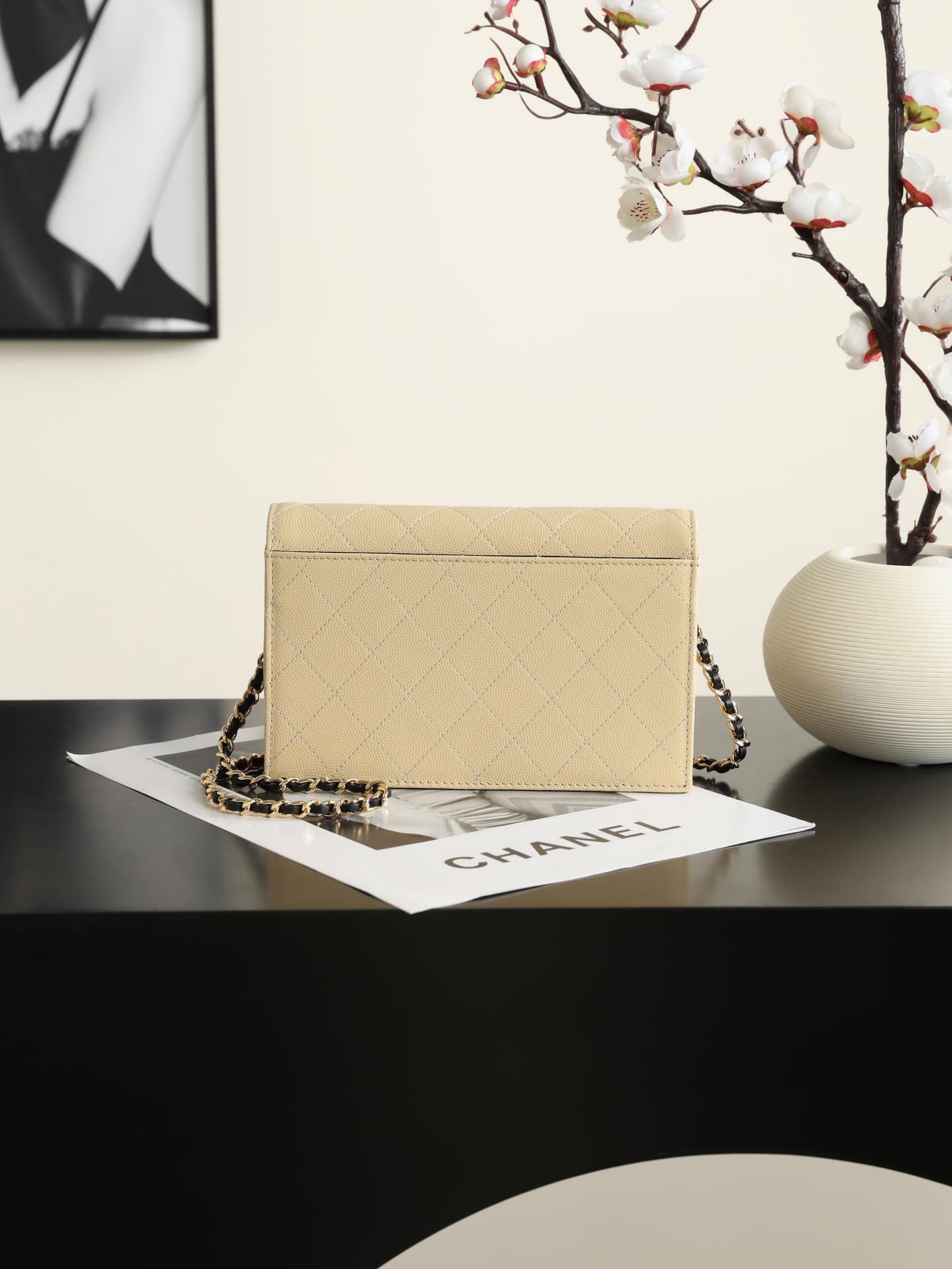 Chanel Wallet on Chain Shiny Grained Calfskin Lambskin & Gold-Tone Metal Beige AP5455 A