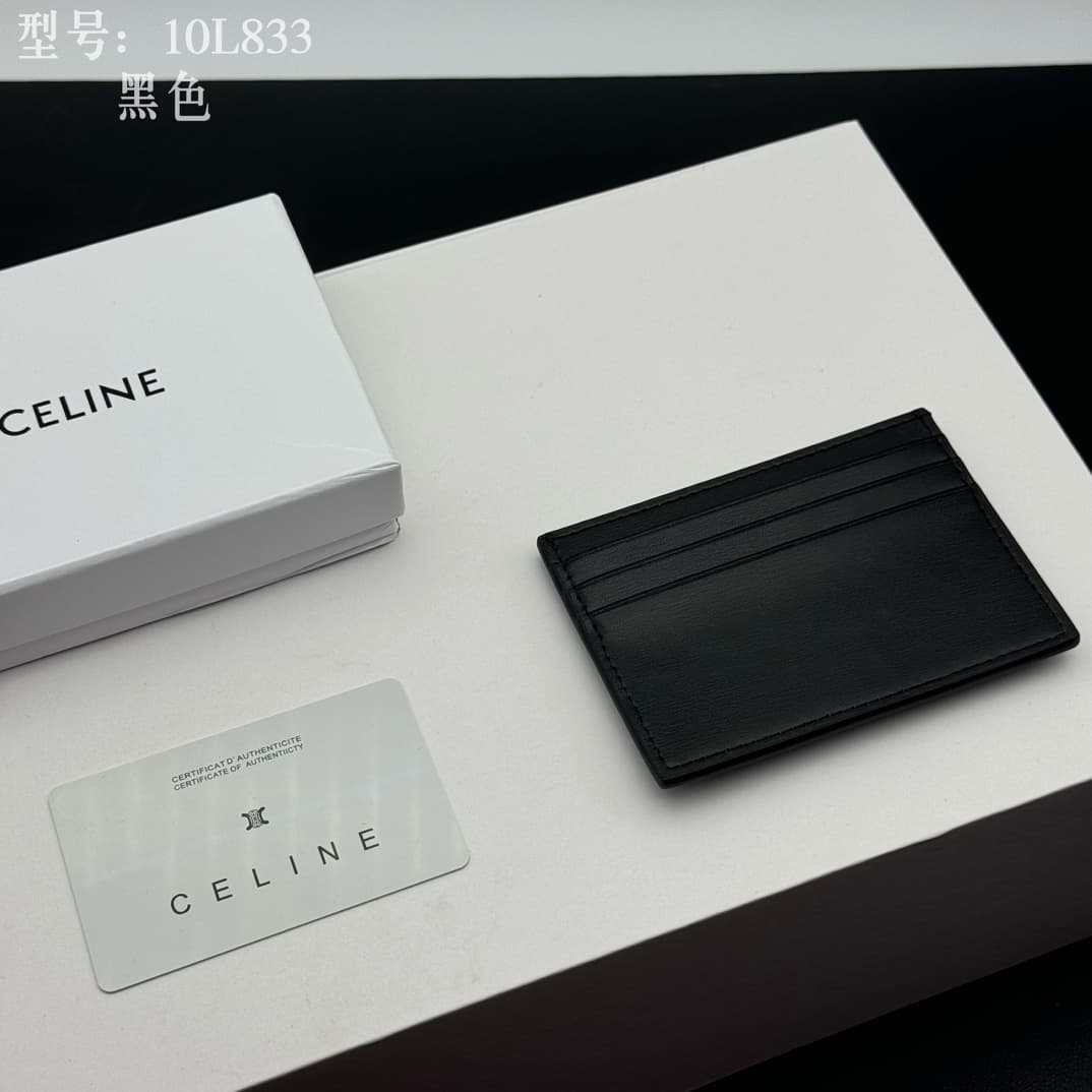 Celine Triomphe Card Holder in Black Shiny Calfskin leather High