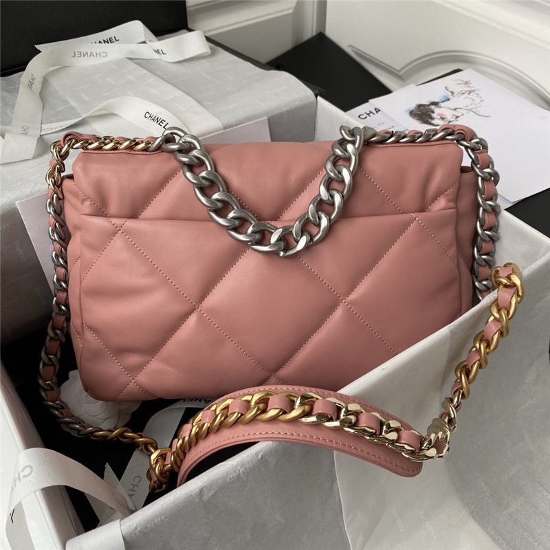 Large Chanel 19 Flap Bag Lambskin Coral Silver High