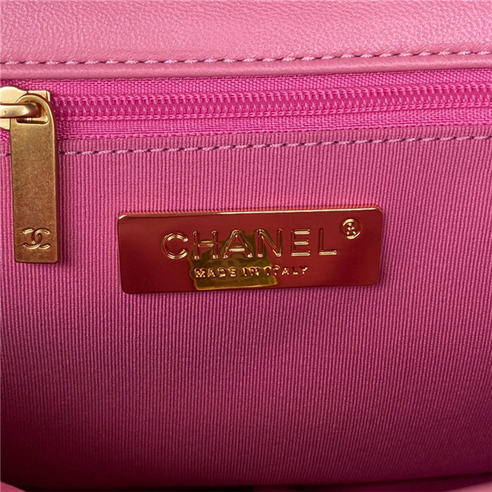 Chanel 19 Flap Bag Lambskin Dark Pink Silver High