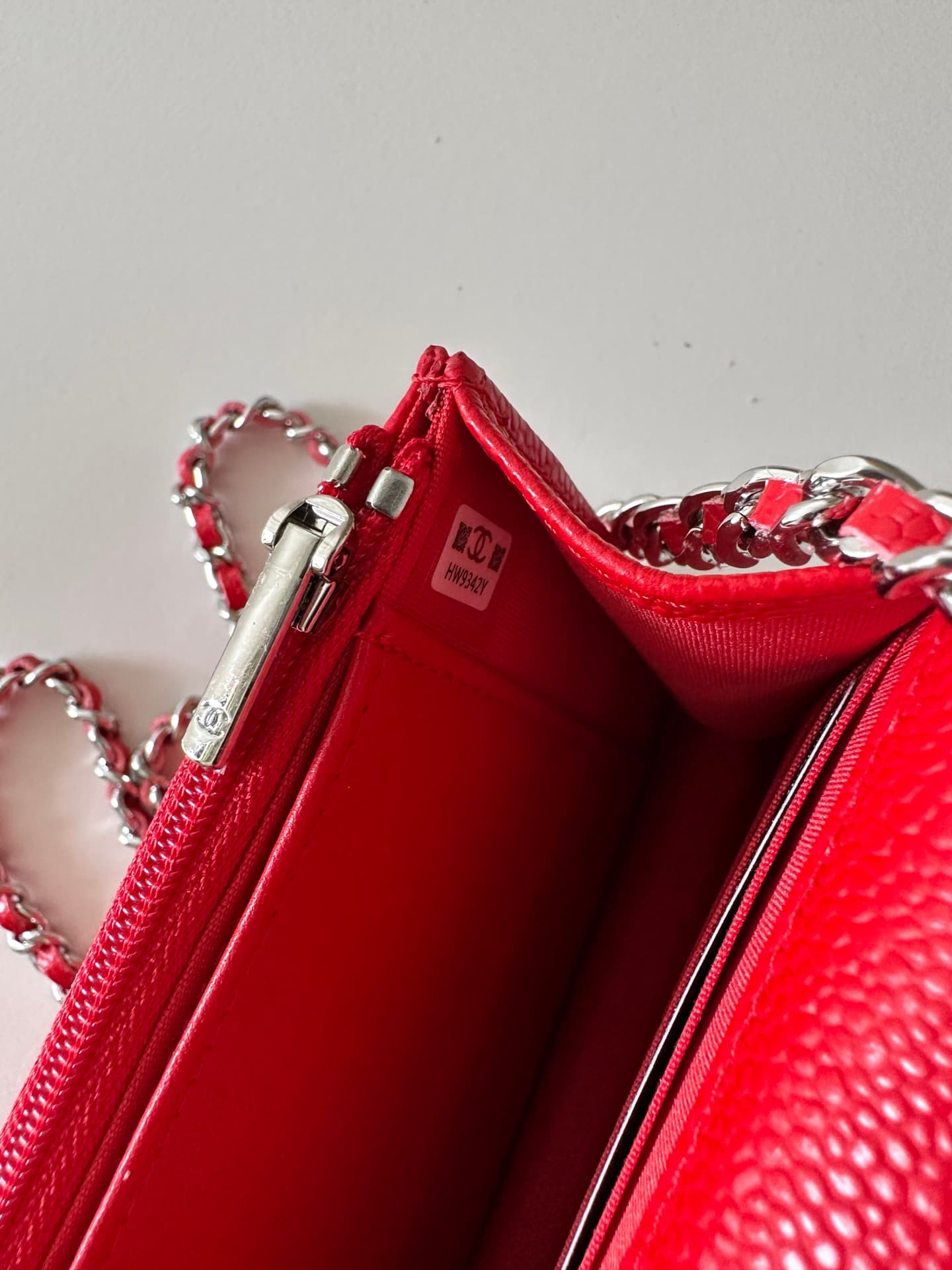 Chanel Classic Wallet on Chain Grained Shiny Calfskin & Silver-Tone Metal AP4241 Red High