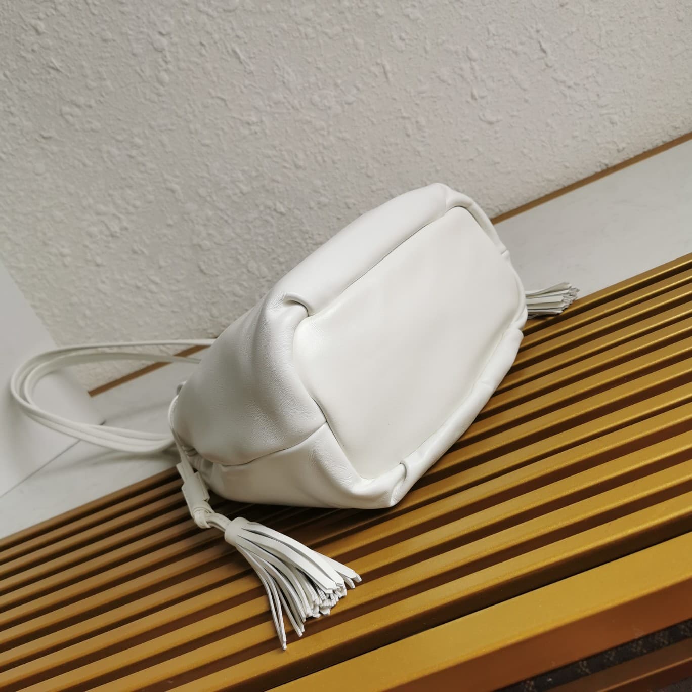 Prada Nappa Drawstring Tote Bag Lambskin White 1BG541 High