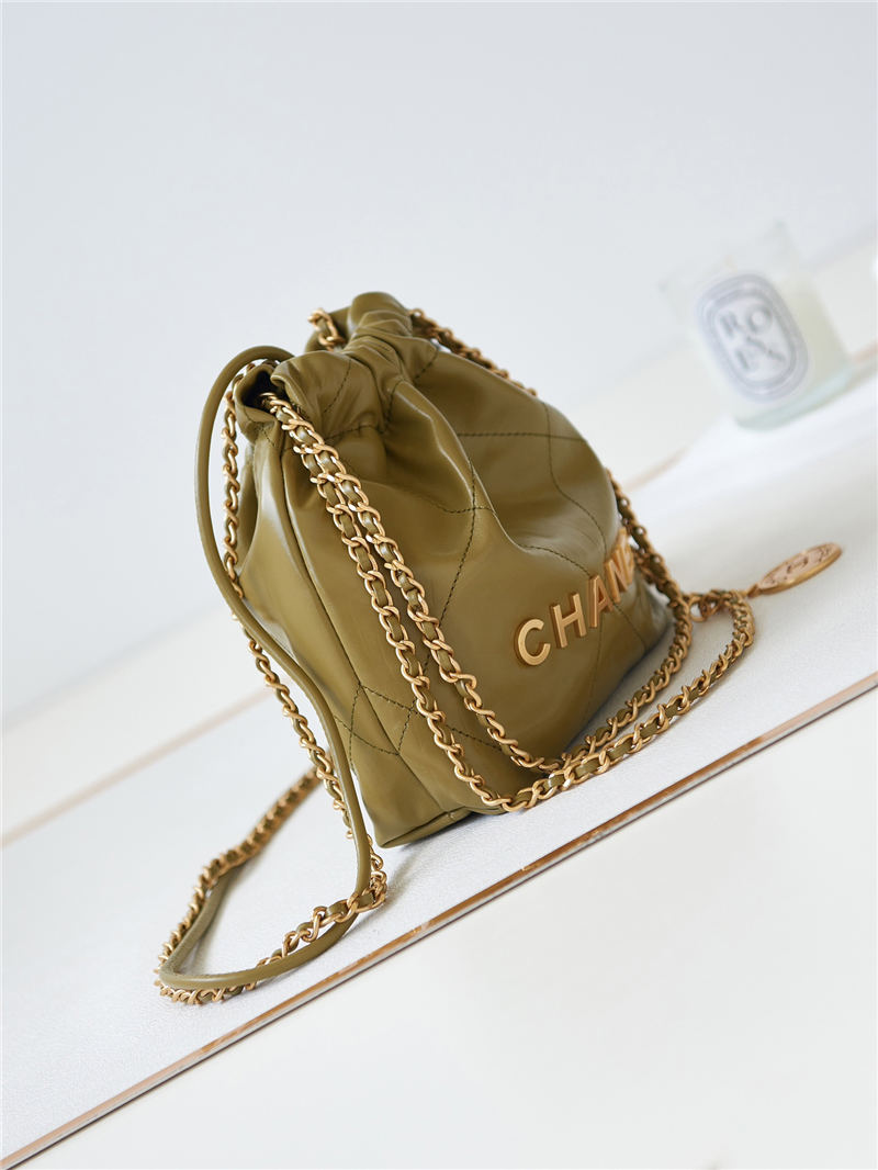 Chanel 22 MINI HANDBAG Shiny Calfskin Mustard-Wrinkle & Gold-Tone Metal AS3980 A