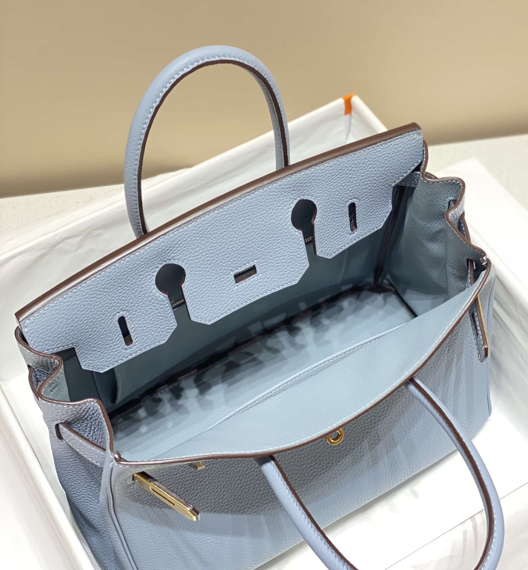 Hermes Birkin 25/30/35cm Bag Calfskin Silver/Gold Metal In Lt-Blue High