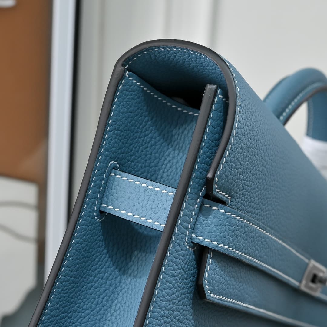 Hermes Kelly depeches Togo 36 briefcase In Light blue CalfskIn WAX High