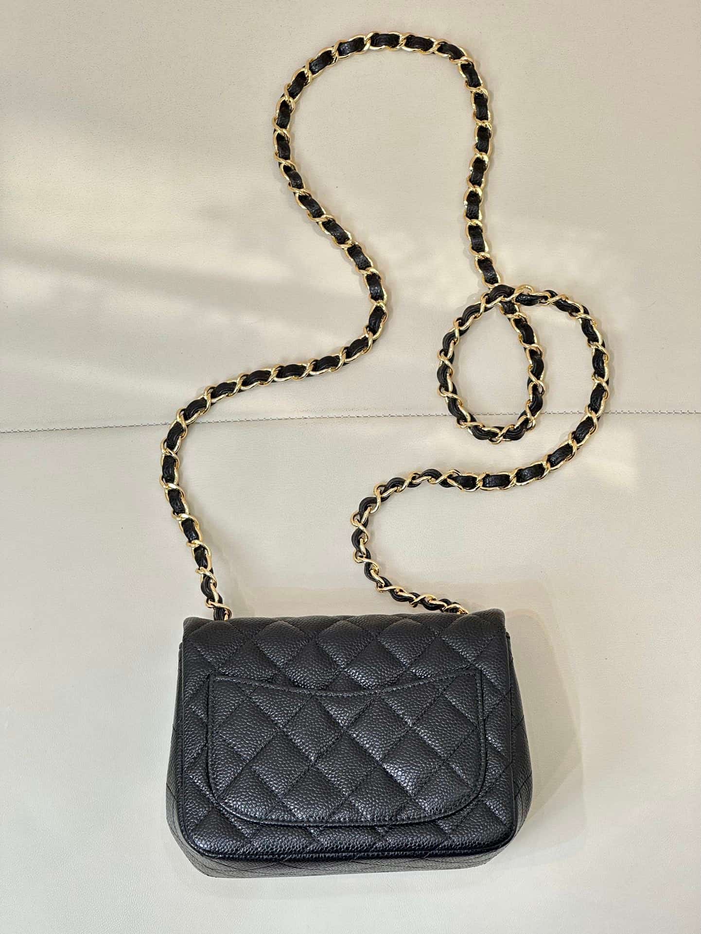 CHANEL Super Mini Classic Handbag Grained Calfskin & Gold-tone Metal A35200 Black TOP