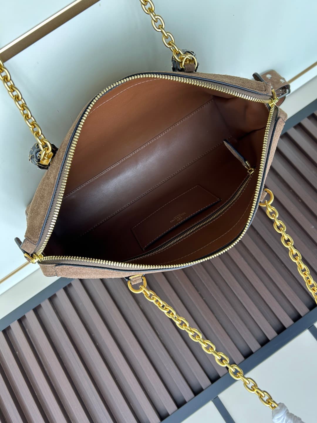 Valentino VLogo Garavani Panthea Shoulder Bag Dark Brown Suede Mid
