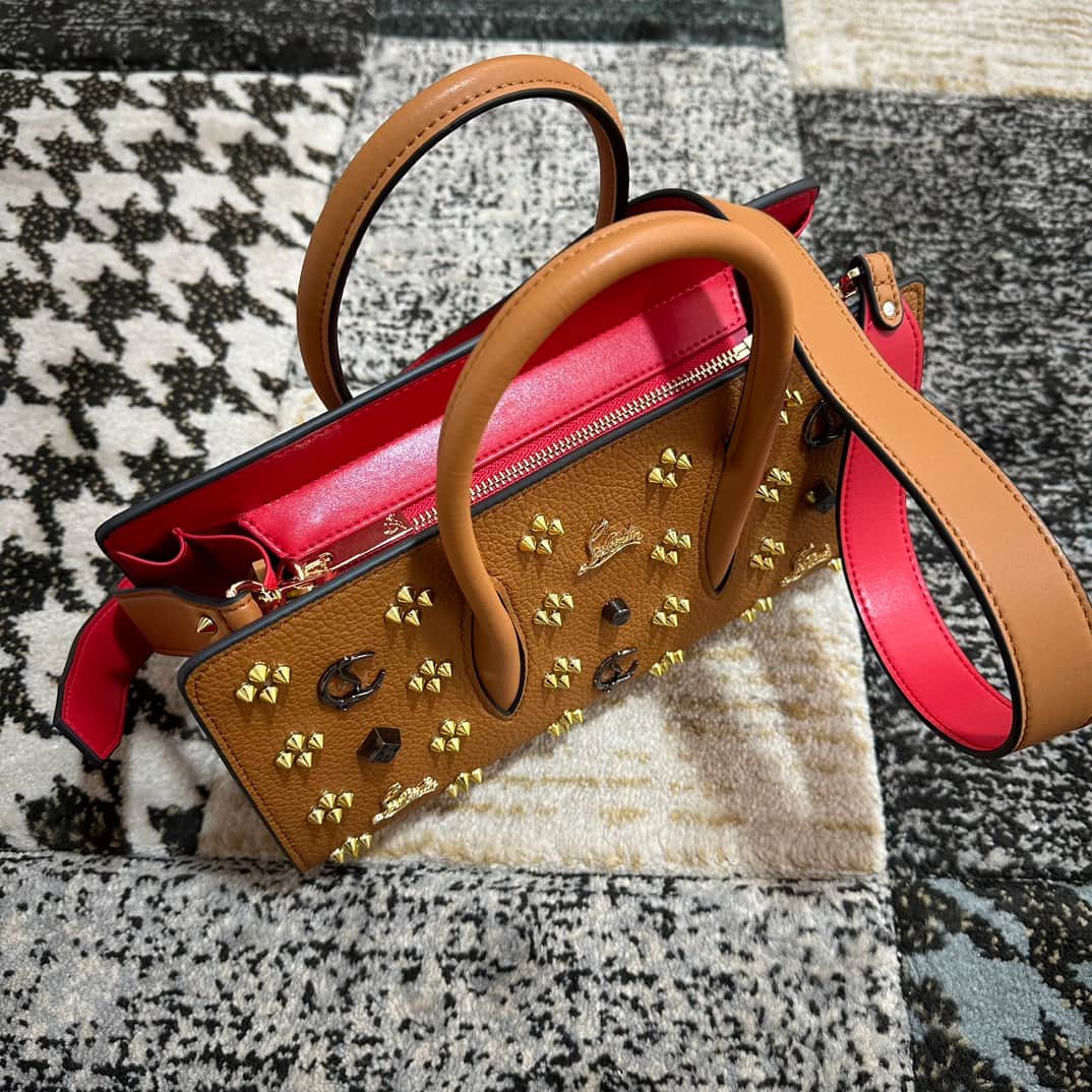 Christian Louboutin Paloma leather tote bag in brown with spikes &studs High