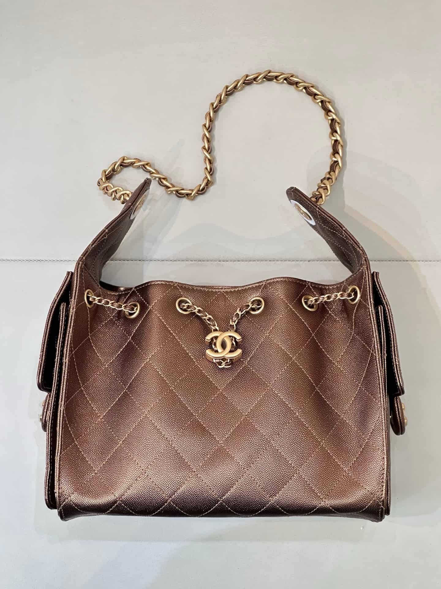 Chanel 25 Small Hobo handbag AS5293 Grained Calfskin & Gold-tone Metal Dark Gold TOP