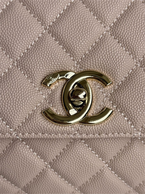 Medium FLAP BAG WITH TOP HANDLE Grained Calfskin Pink-binding Gold Metal High