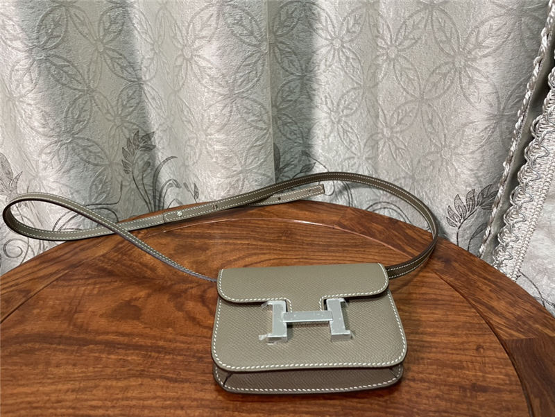 Hermes Constance Slim Wallet Leather Silver Metal WAX High