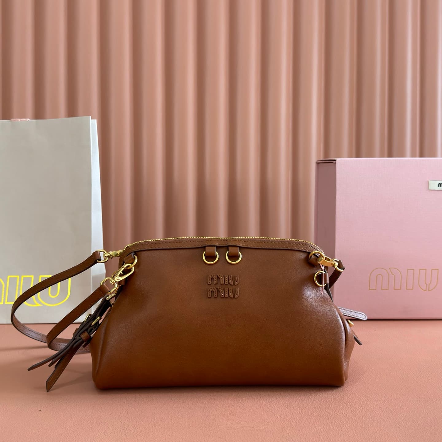 Miu Miu Caprice leather clutch 5BF131 Brown TOP