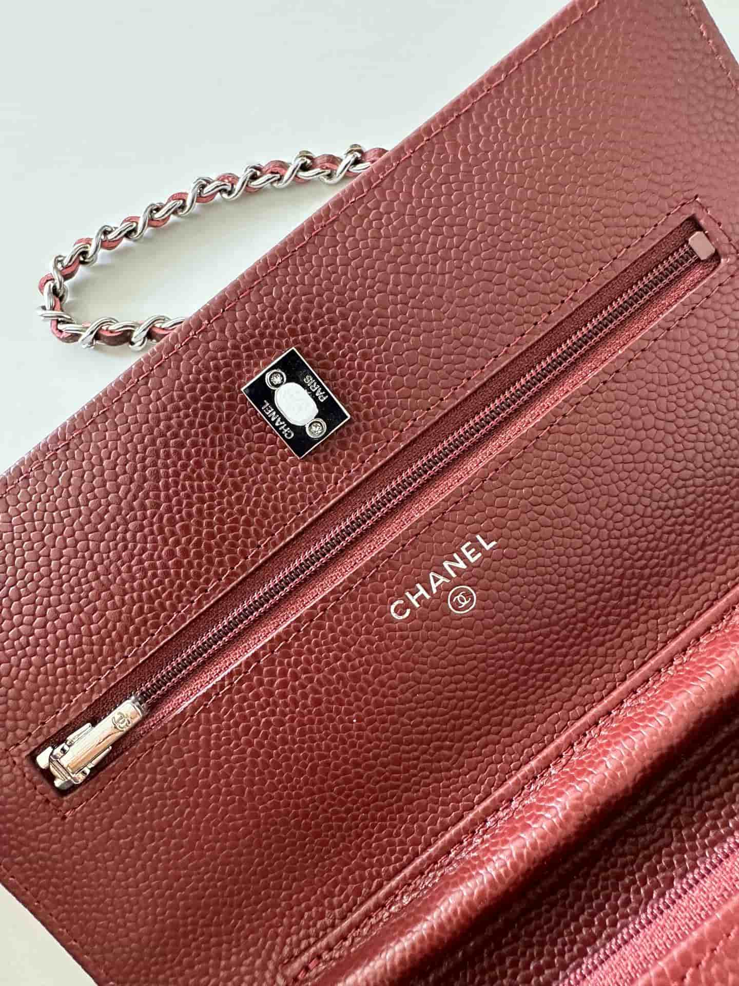Chanel Classic Wallet on Chain Grained Shiny Calfskin & Silver-Tone Metal AP4241 Dark Brown High