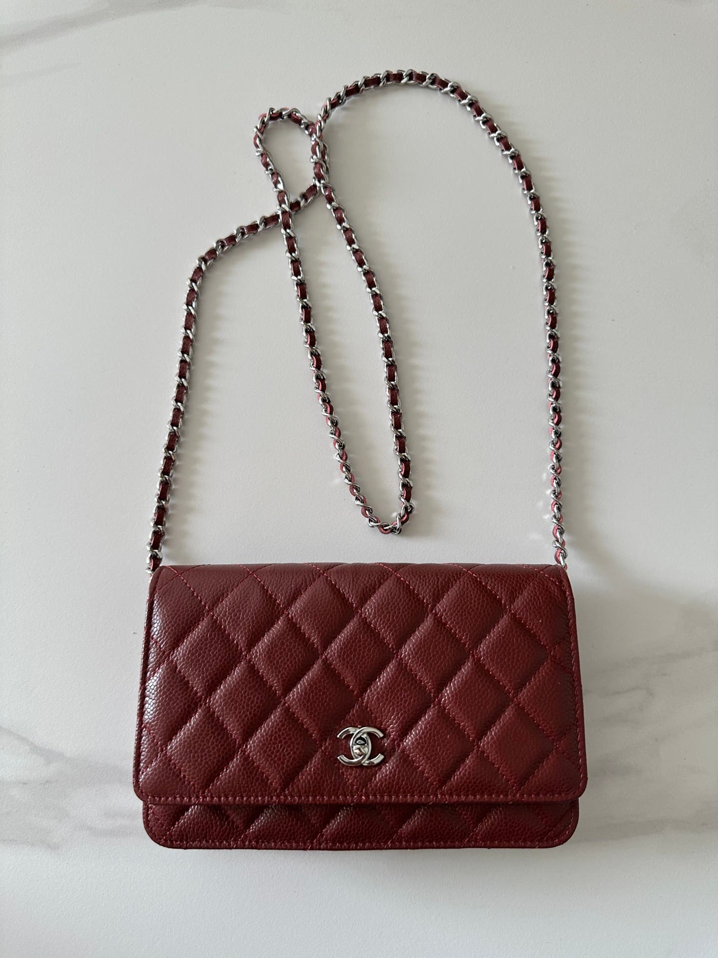 Chanel Classic Wallet on Chain Grained Shiny Calfskin & Silver-Tone Metal AP4241 Dark Brown High