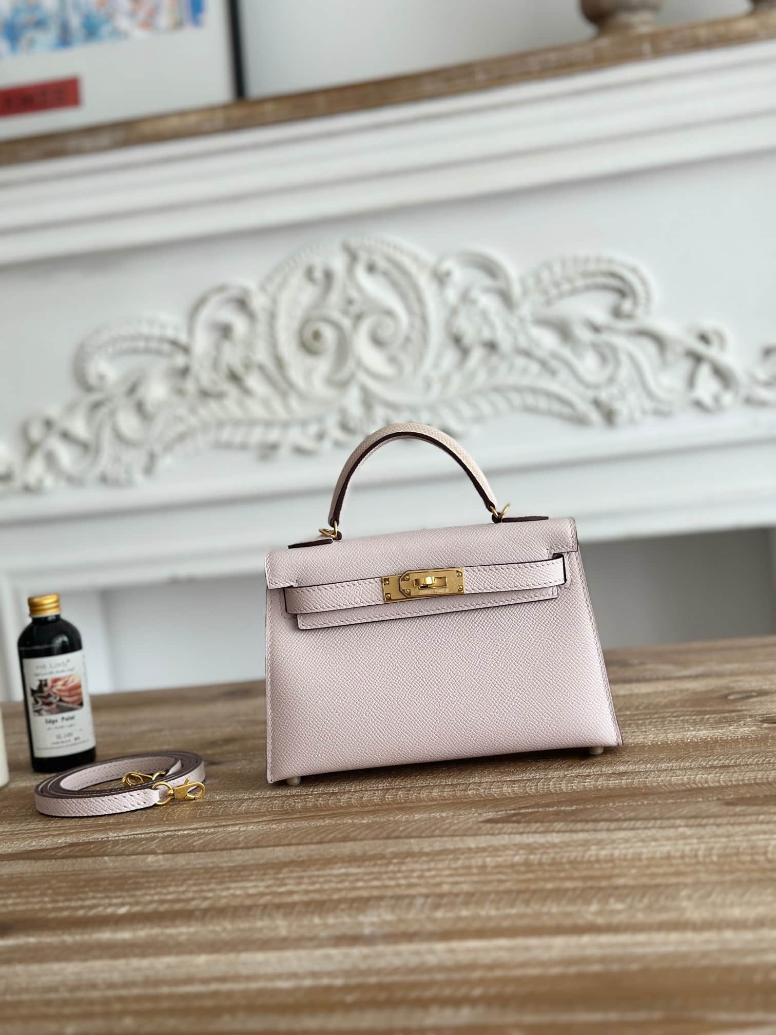 Hermes Kelly Mini II Bag Epsom Leather WAX Rose Sheherazade High