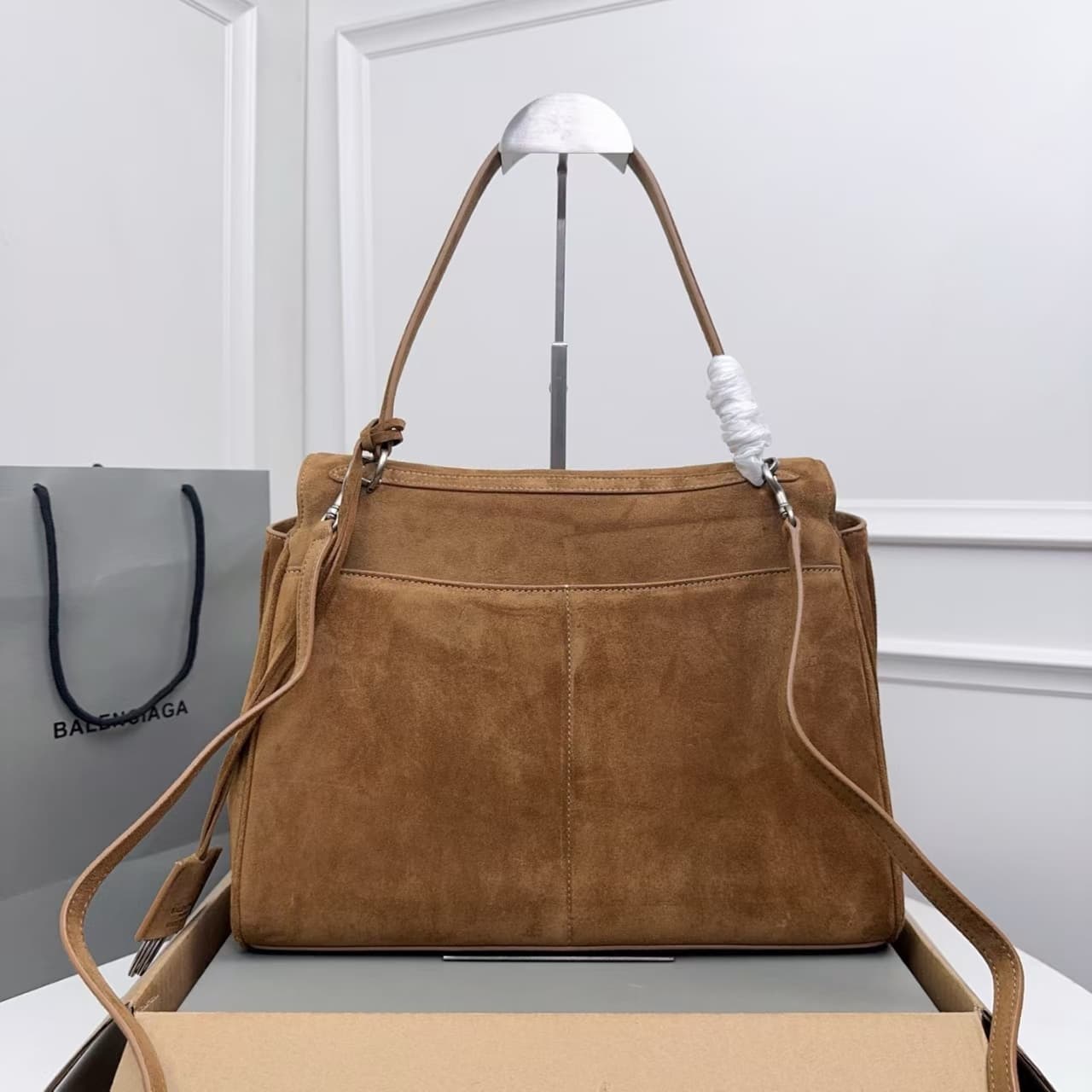Balenciaga Rodeo Medium Bag in Camel Waxed Suede Calfskin With Silver-Tone Metal High