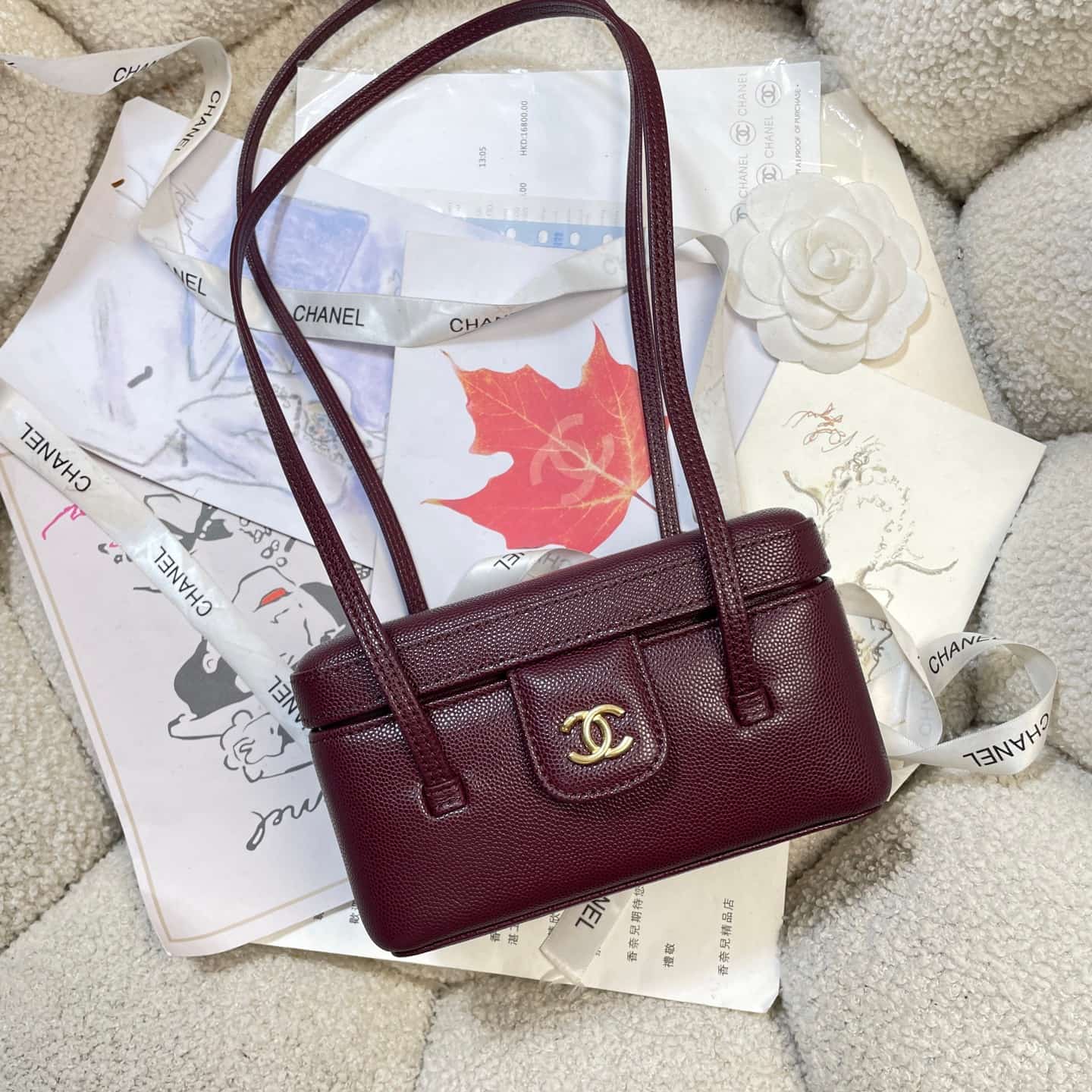 Chanel Long Vanity with Leather Strap Grained Shiny Calfskin & Gold-Tone Metal Dark Claret AP5067 A