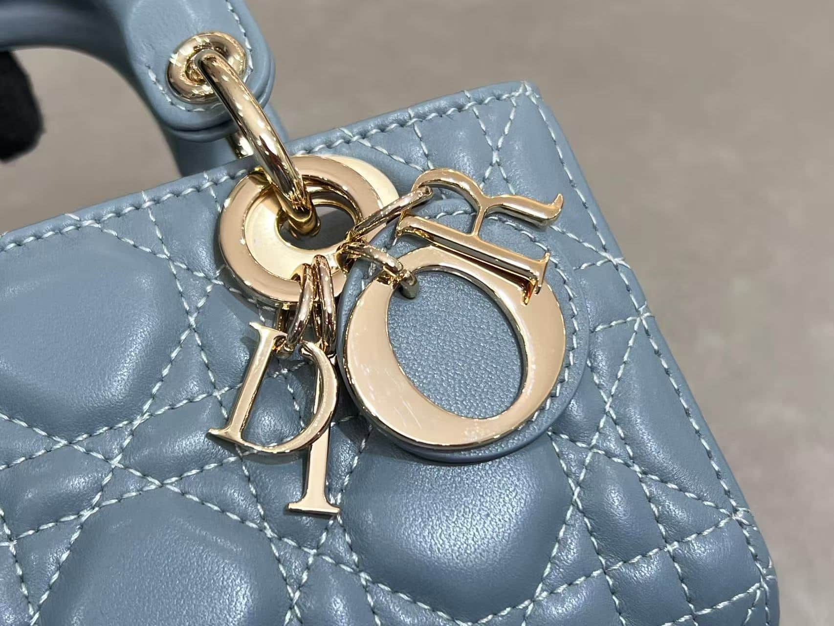 LADY D-JOY BAG MICRO Cannage Lambskin Blue High