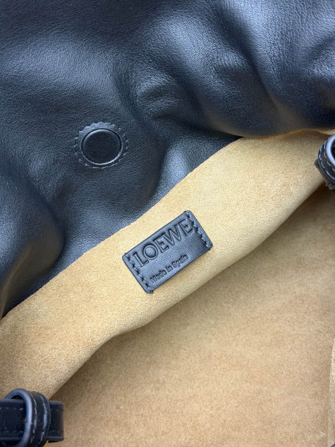 Loewe Small Flamenco Ruched Clutch Bag in Black Leather High