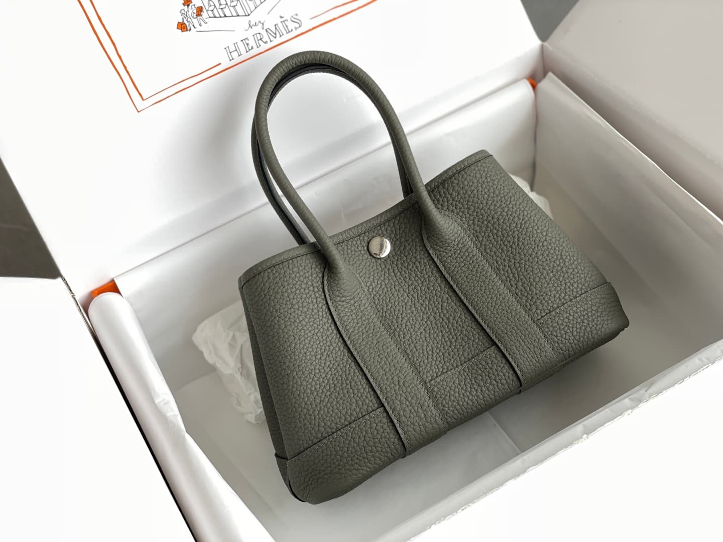 Hermes Garden Party 23 bag in Gris Meyer Togo Leather WAX High