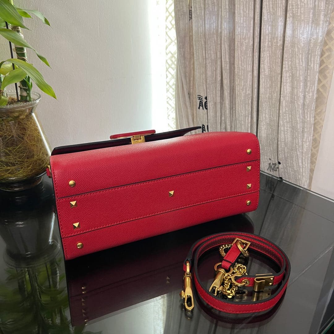 Valentino Vsling Handbag In Red Grainy Calfskin High