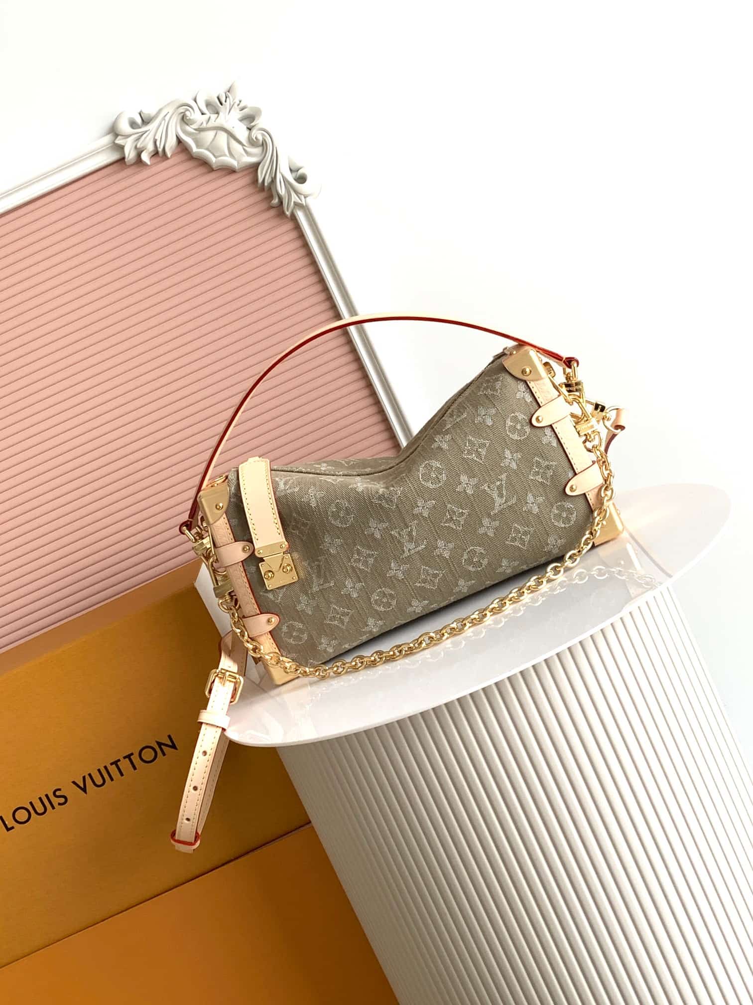 Louis Vuitton Side Trunk MM East West Khaki Denim M27451 High