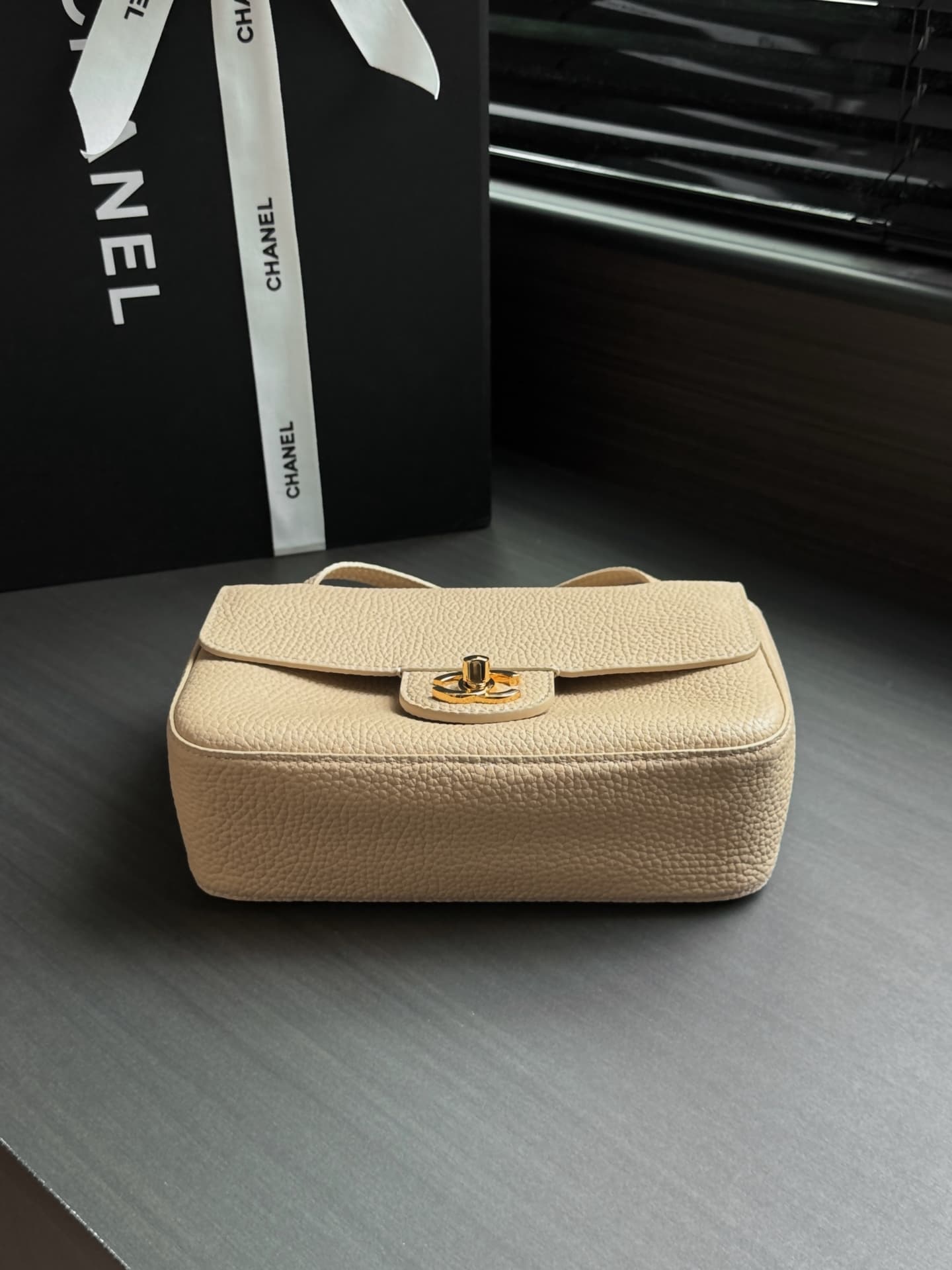 CHANEL Mini flap bag Grained Calfskin&Gold-tone metal Beige AS6573 A