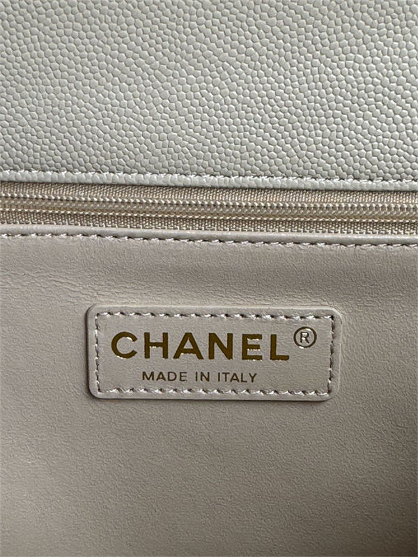 Medium FLAP BAG WITH TOP HANDLE Grained Calfskin Beige-binding Gold Metal High
