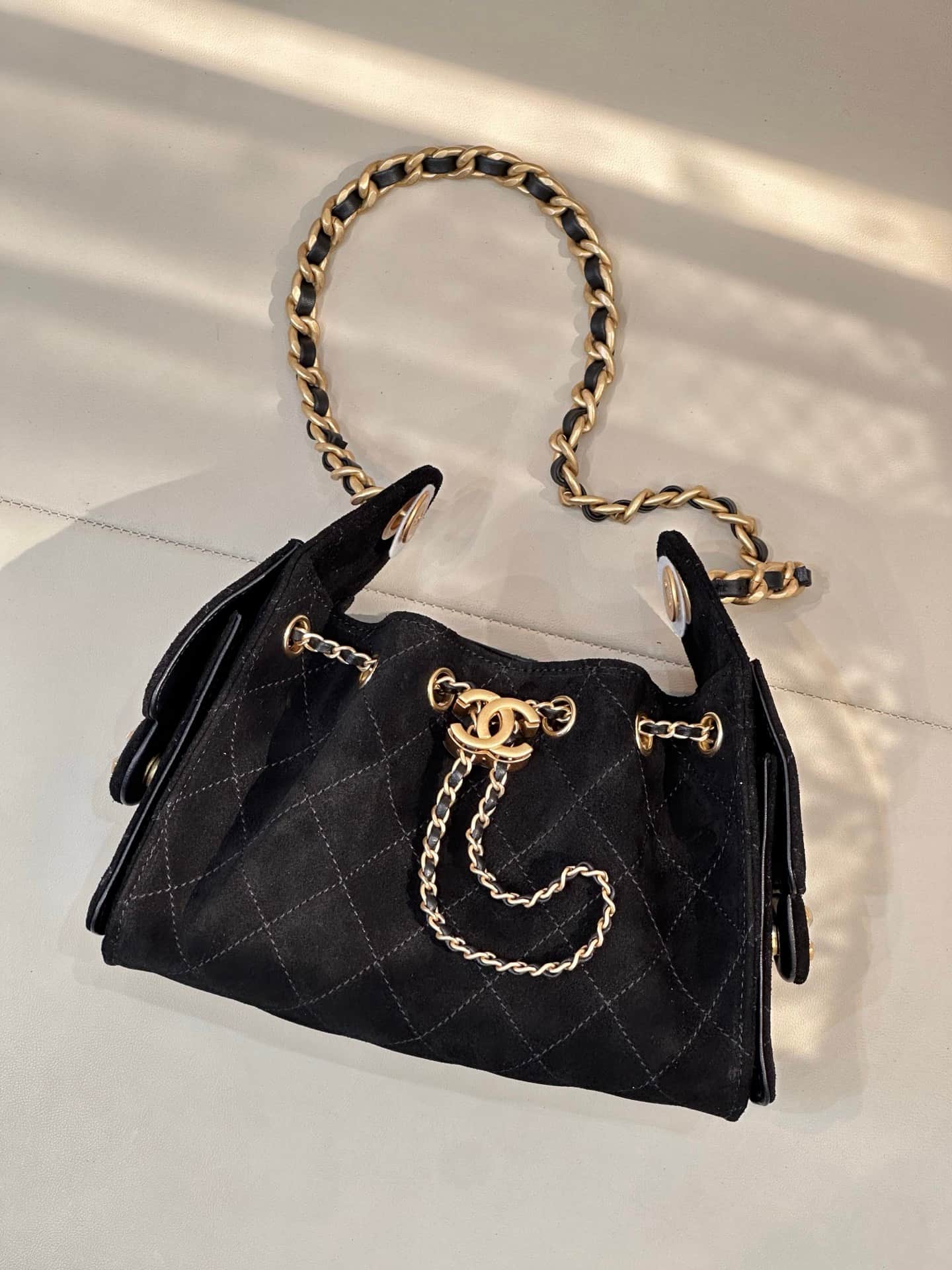 CHANEL 25 Mini Handbag AS5631 Suede &Gold-tone Metal Black TOP