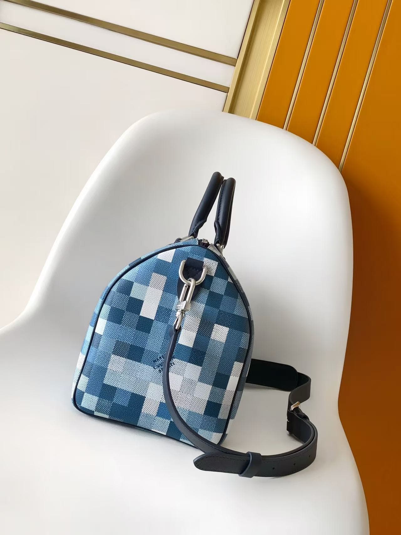 Louis Vuitton Speedy 30 Bandoulière Indigo Blue Damoflage coated canvas M28978 High