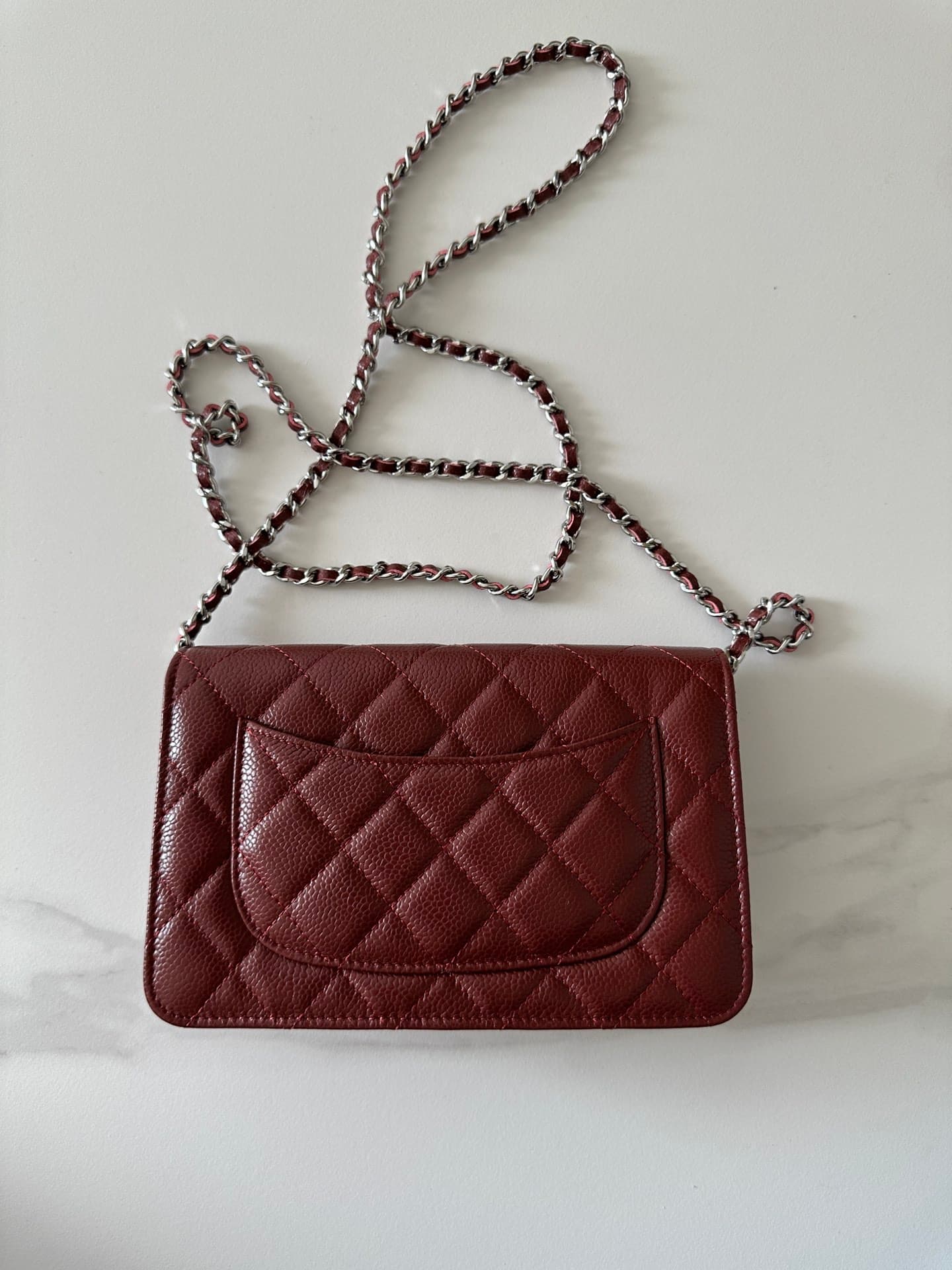Chanel Classic Wallet on Chain Grained Shiny Calfskin & Silver-Tone Metal AP4241 Dark Brown High