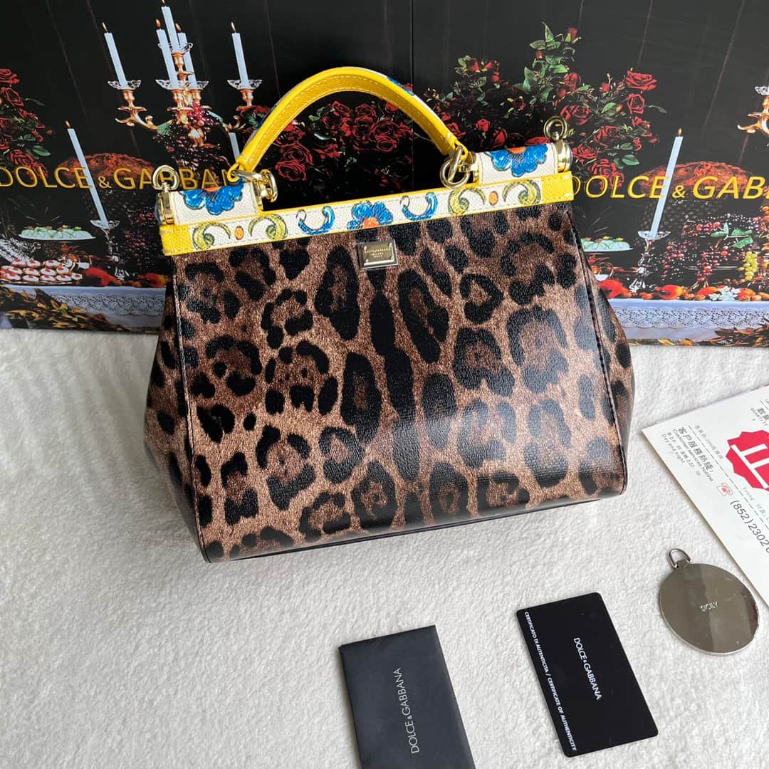 Dolce & Gabbana Miss Sicily top handle bag with Majolica and Leopard print leather High