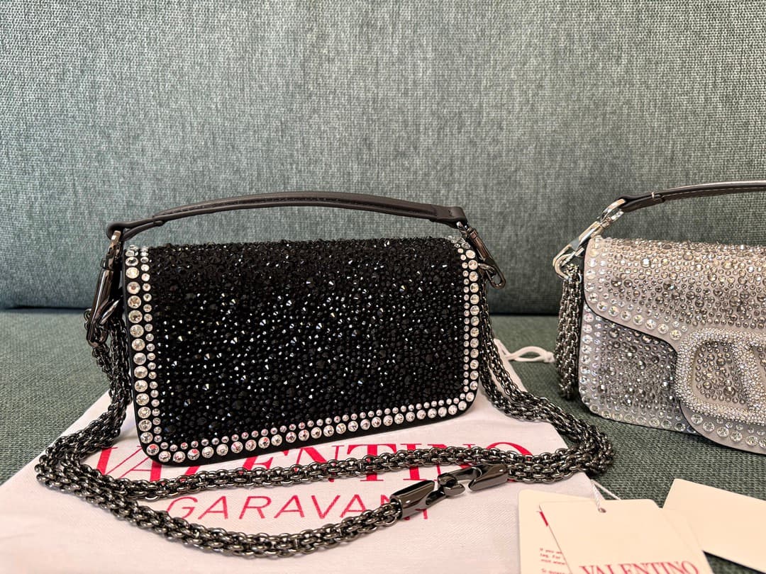 Valentino Garavani VLogo Loco Flap Embellished Leather Shoulder Bag Black High