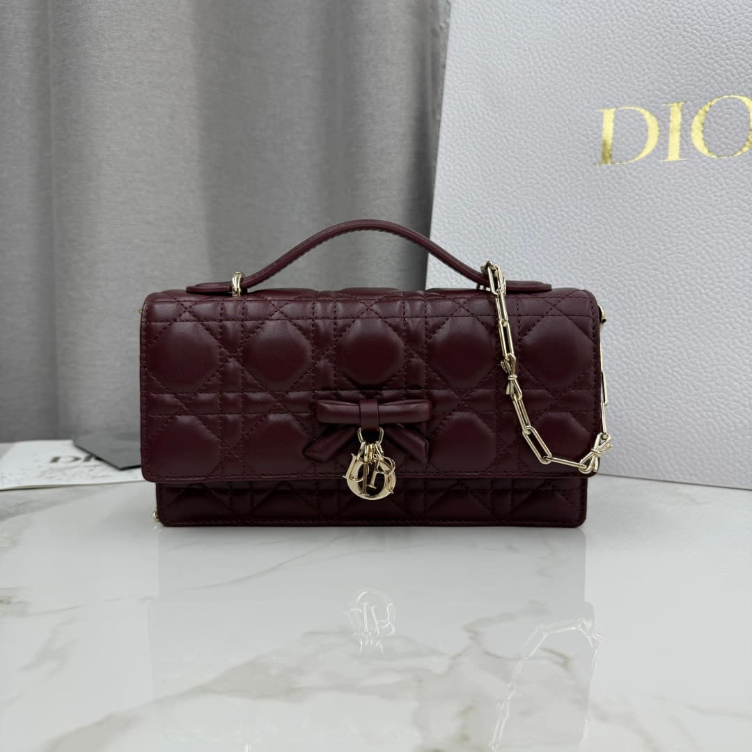 My Dior Mini Bag Cannage Lambskin In Claret With Leather Bow High